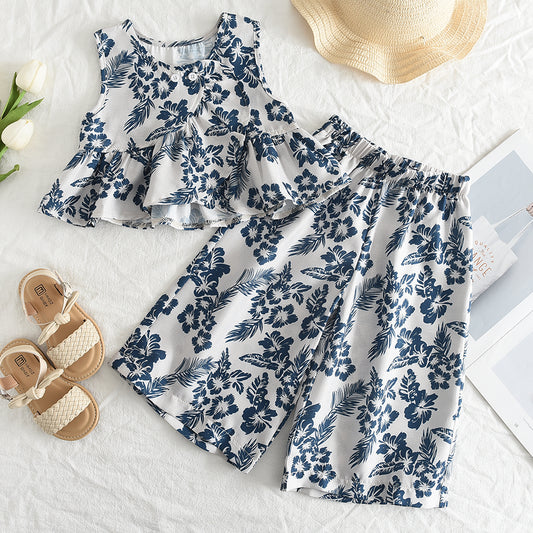 Girls' Tropical Printing Ruffle Special Set