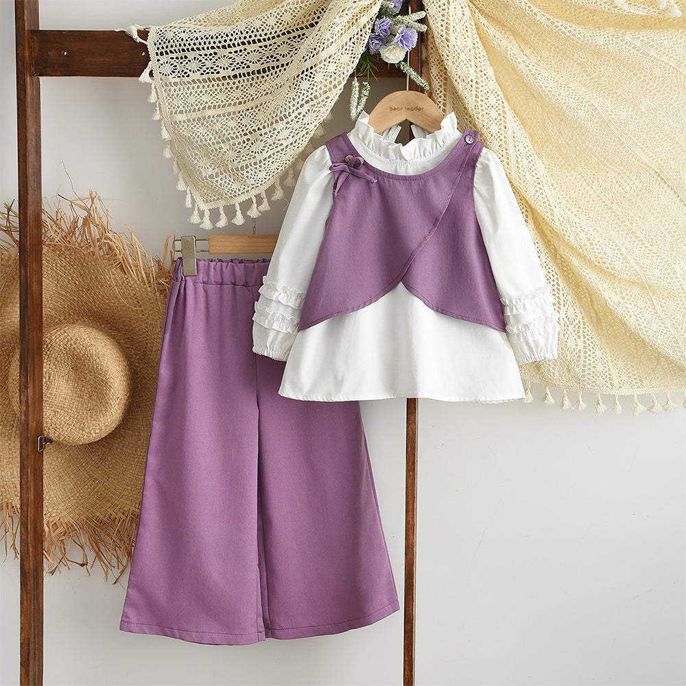 Girls' Blouse+Vest+Trousers 3pcs Fashion Set