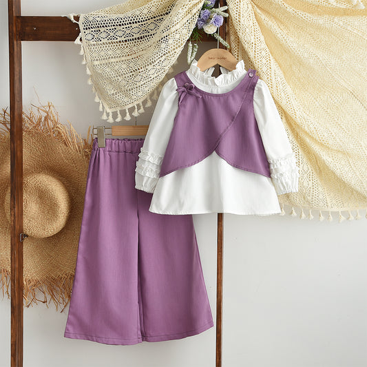 Girls' Blouse+Vest+Trousers 3pcs Fashion Set