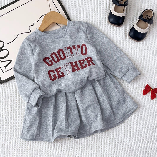 Girls' Letter Top+Skirt 2PCS Casual Set