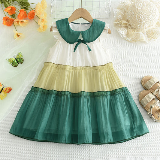 Girls' Contrast Colors Mesh Dress