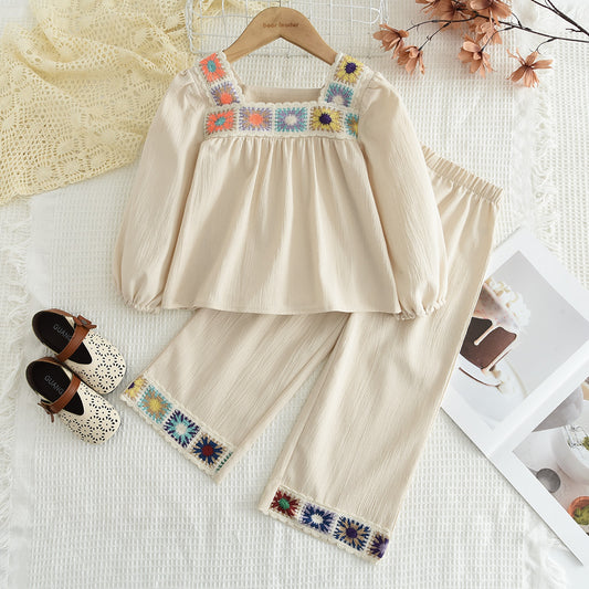 Girls' Ethnic Style Embroidery Casual Set