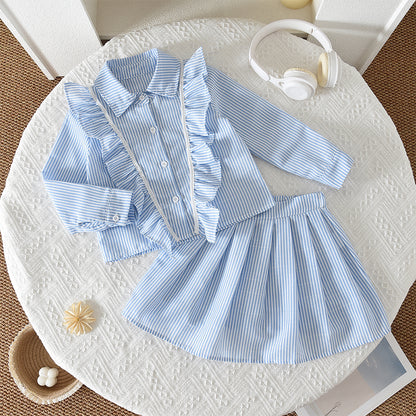 Girls' Vertical Stripes Ruffle Classic Set