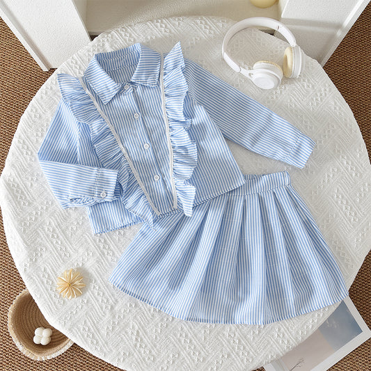 Girls' Vertical Stripes Ruffle Classic Set