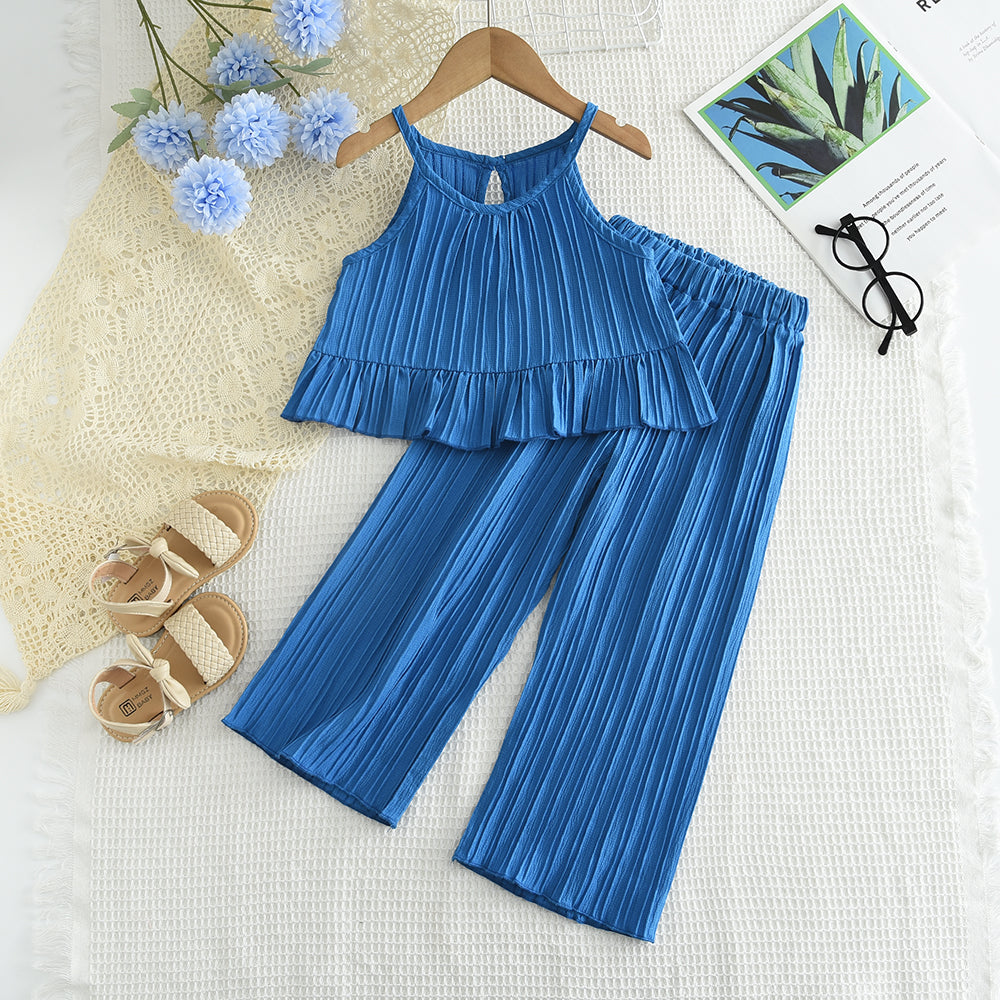 Girls' Vertical Stripes Sun-top+Trousers Set