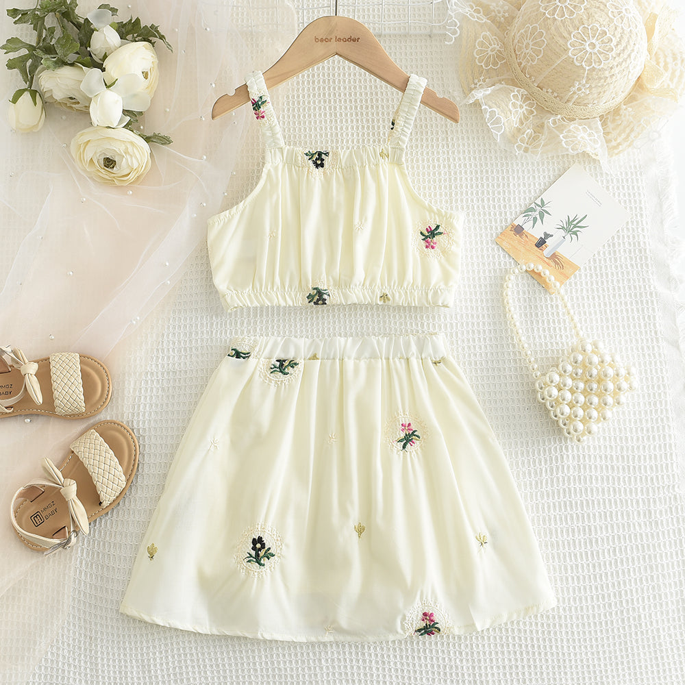 Girls' Embroidery Sun-top+Skirt Vacation Set