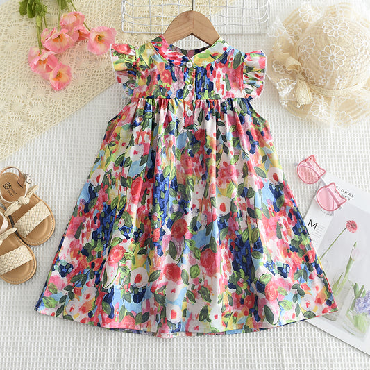 Girls' Colorful Printing Casual Dress