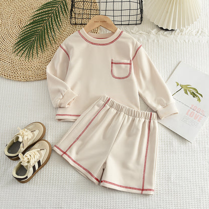 Girls' Contrast Sweatshirt Shorts Casual Set