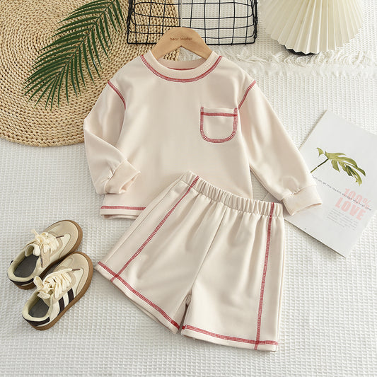 Girls' Contrast Sweatshirt Shorts Casual Set