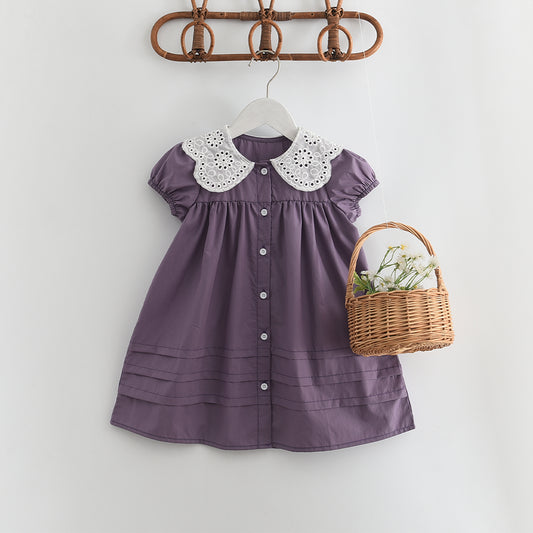 Girls' Floral Collar Cute Dress