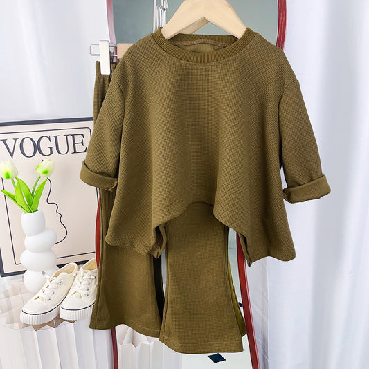 Girls' Loose Top+Flared Trousers Casual Set