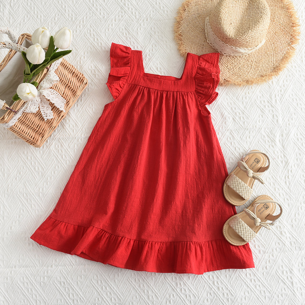 Girls' Silk Belt Vacation Cotton Dress