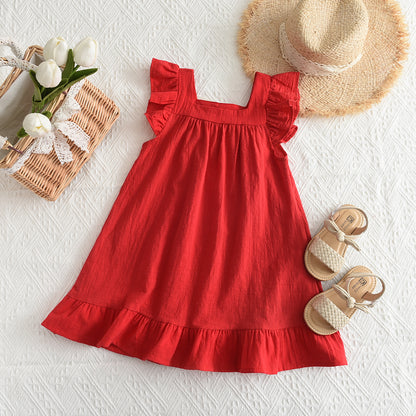 Girls' Silk Belt Vacation Cotton Dress