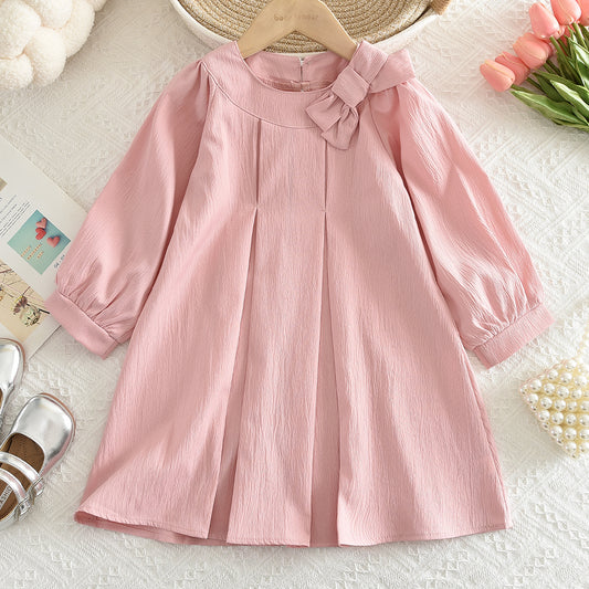 Girls' Bow-knot Long Sleeve Casual Dress