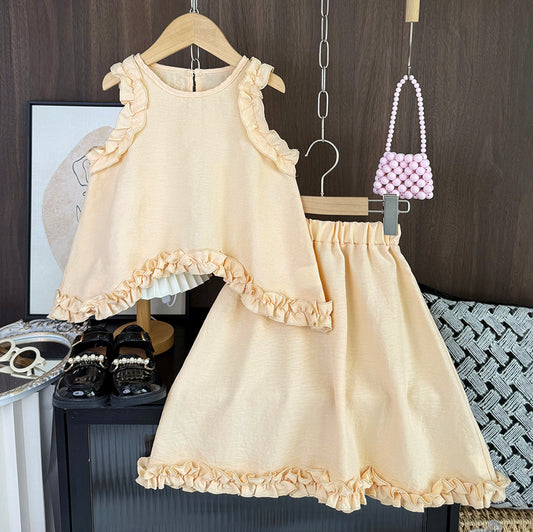 Girls' Ruffle Top+Skirt 2pcs Set