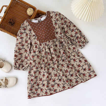 Girls' Floral Patchwork Vintage Dress