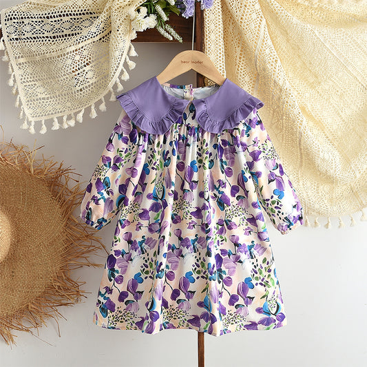 Girls' Floral Printing Loose Style Vintage Dress