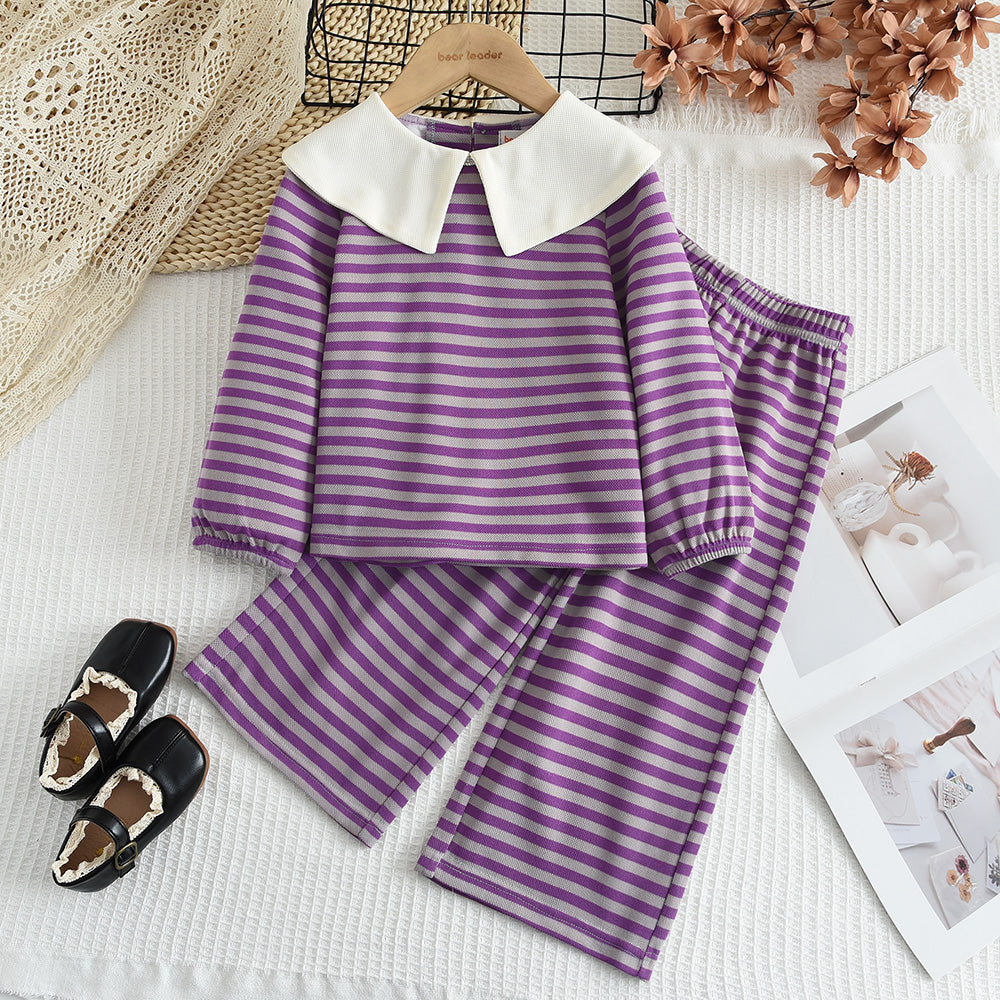 Girls' Stripes Cute Casual Set