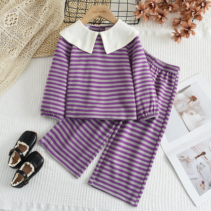 Girls' Stripes Cute Casual Set