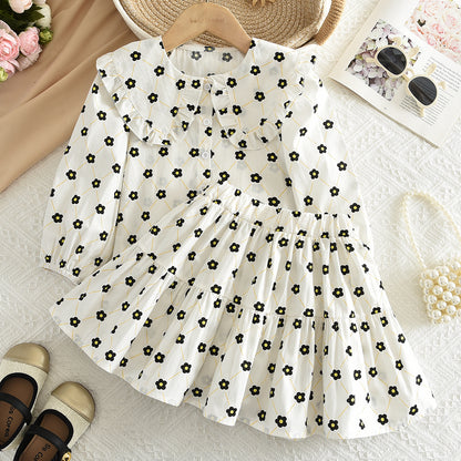 Girls' Bow-knot Printing Shirt+Patchwork Skirt Set