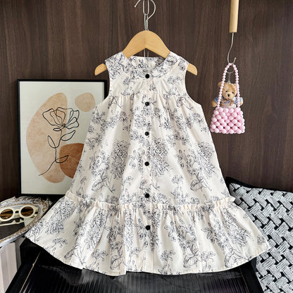 Girls' Ethnic Floral Printing Vintage Dress