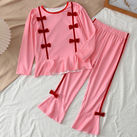 Girls' Velvet Bow-knot Skinny Cute Set