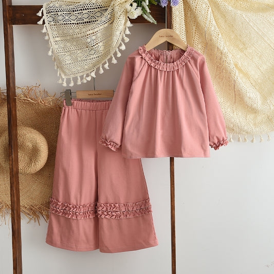 Girls' Long Sleeve Ruffle Casual Set