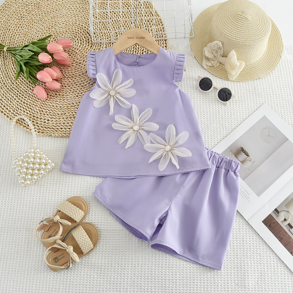 Girls' Flowers Shorts Elegant Set