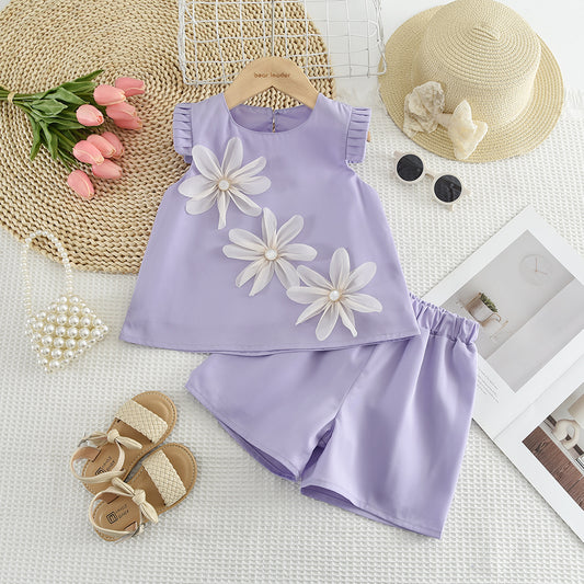 Girls' Flowers Shorts Elegant Set
