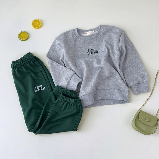 Girls' Casual Letter Top+Pant Sports Set