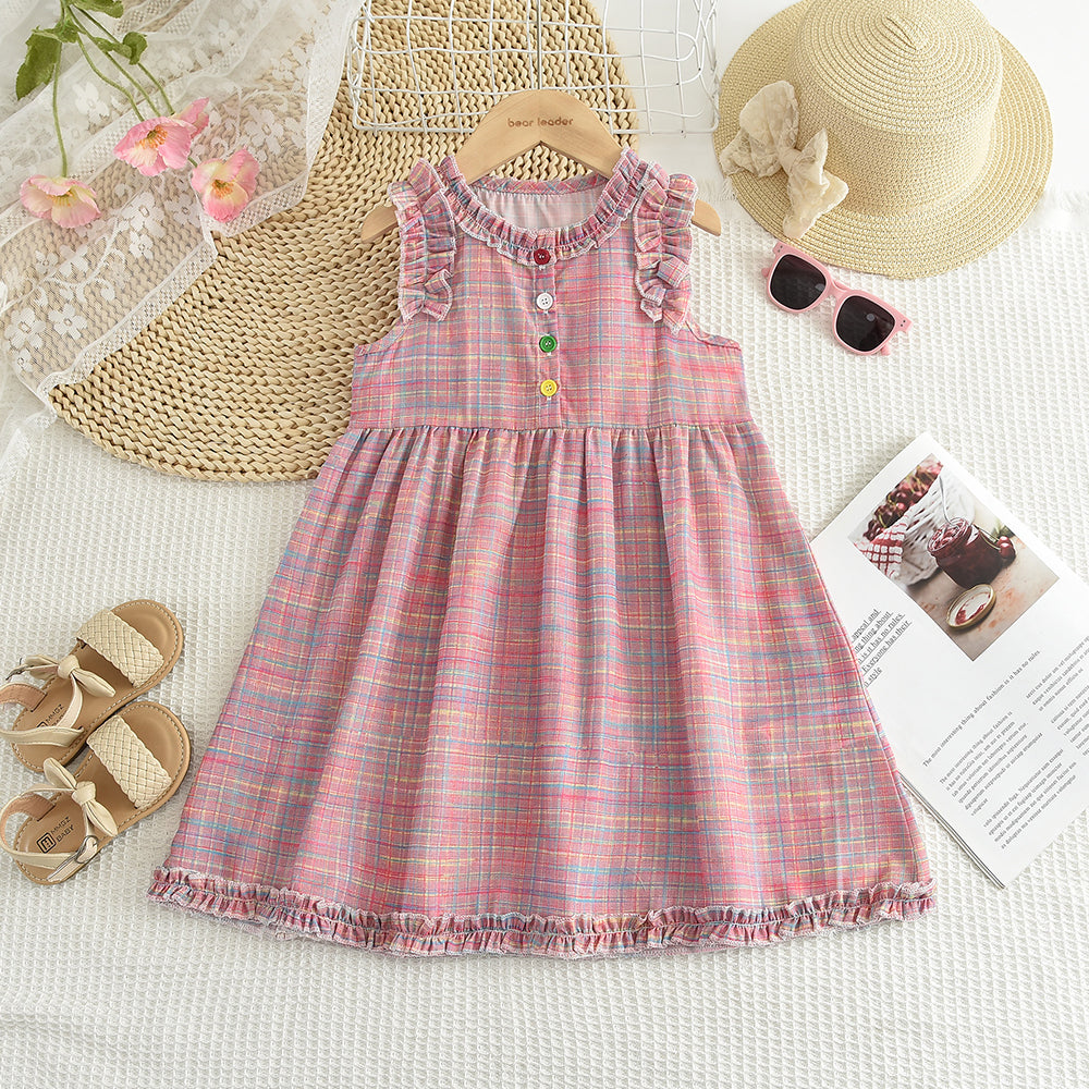 Girls' Plaid Outfit Sleeveless Ruffle Colorful Dress