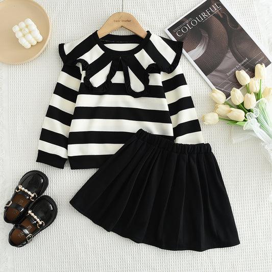 Girls' Strips Top+Skirt Classic Set