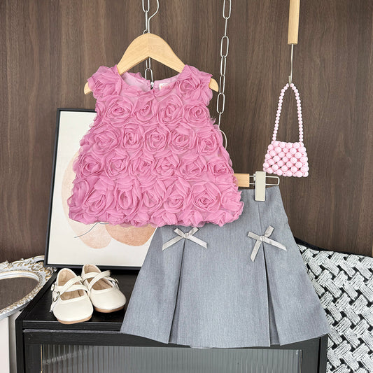 Girls' Rose Top+Cute Skirt Fashion Set