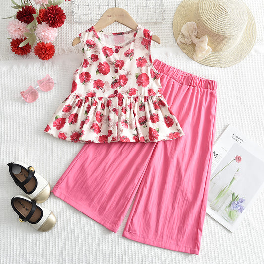 Girls' Floral Top+Trousers Vintage Set