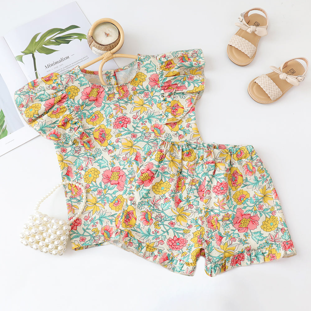 Girls' Floral Printing Shorts Set