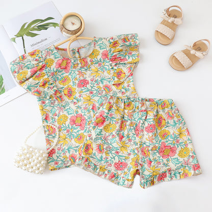 Girls' Floral Printing Shorts Set