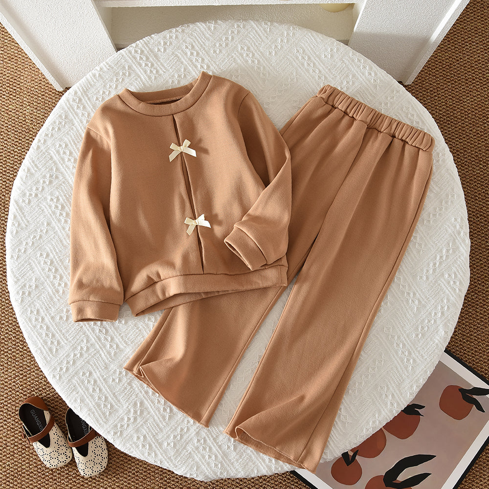 Girls' Bow-knot Flared Trousers Sweatshirt Set
