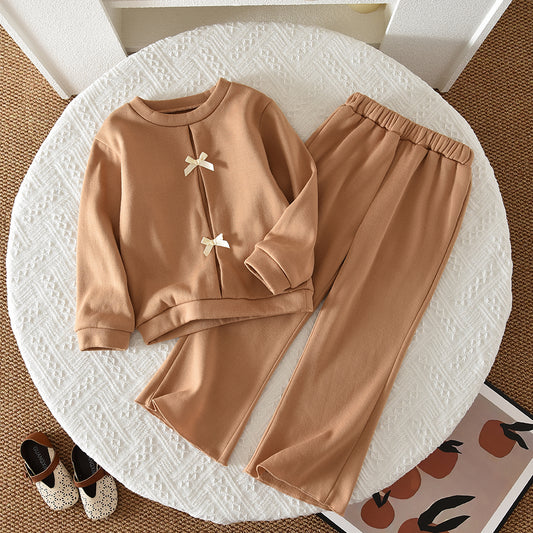 Girls' Bow-knot Flared Trousers Sweatshirt Set