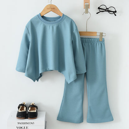 Girls' Loose Top+Flared Trousers Casual Set