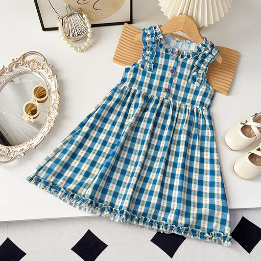 Girls' Ruffle Plaid Pattern Cute Dress