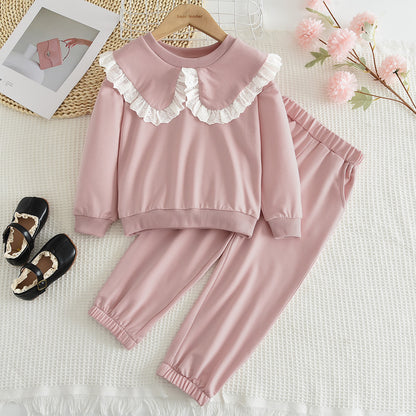 Girls' Lace Collar Simple Style Casual Set