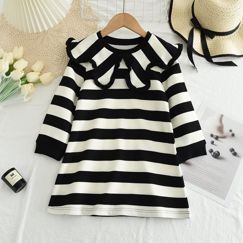 Girls' Stripes Large Lapel Casual Dress