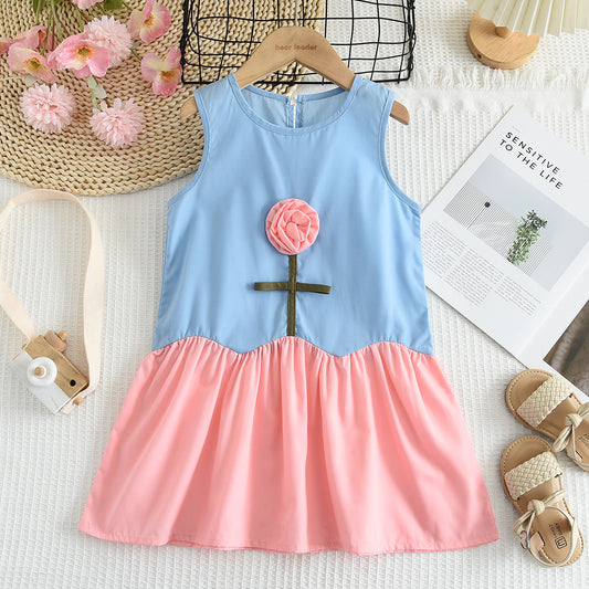 Girls' Contrast Colors Patchwork Floral Dress