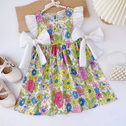 Girls' Floral Printing Bow-knot Princess Dress