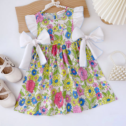 Girls' Floral Printing Bow-knot Princess Dress