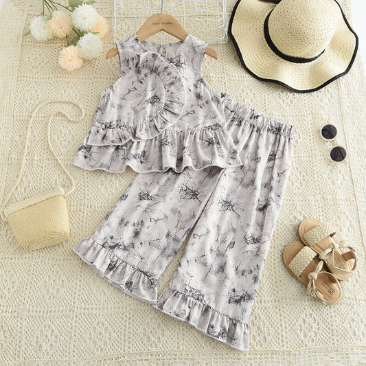 Girls' Ruffle Printing Loose Set