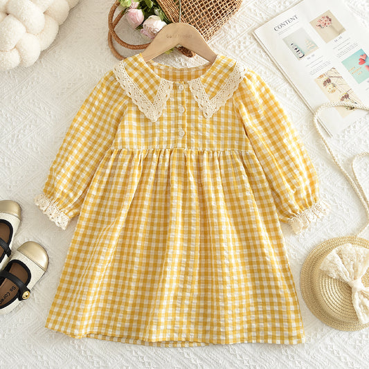 Girls' Lace Plaid Pattern Cute Dress