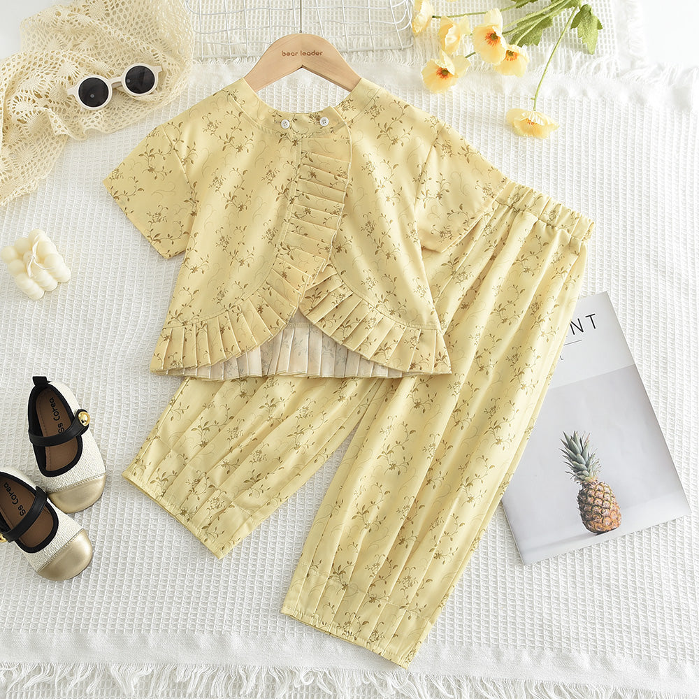 Girls' Ruffle Top+Jogger Pant Printing Set