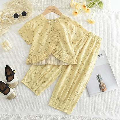 Girls' Ruffle Top+Jogger Pant Printing Set