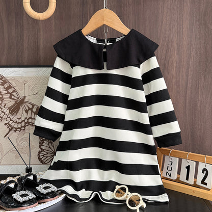 Girls' Classic Black&white Stripes Dress